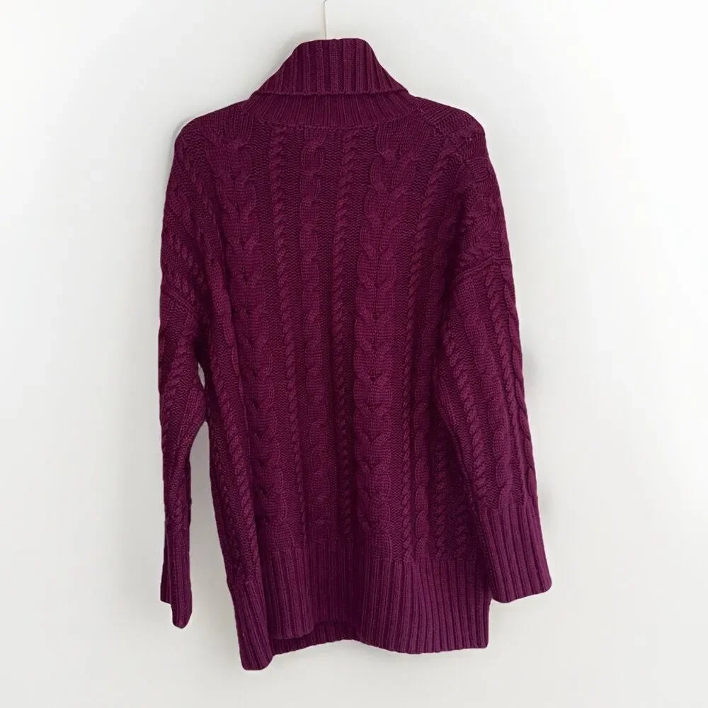 Banana Republic Chunky Cable Knit Merino Wool Cashmere Sweater Turtleneck Large - Picture 3 of 13